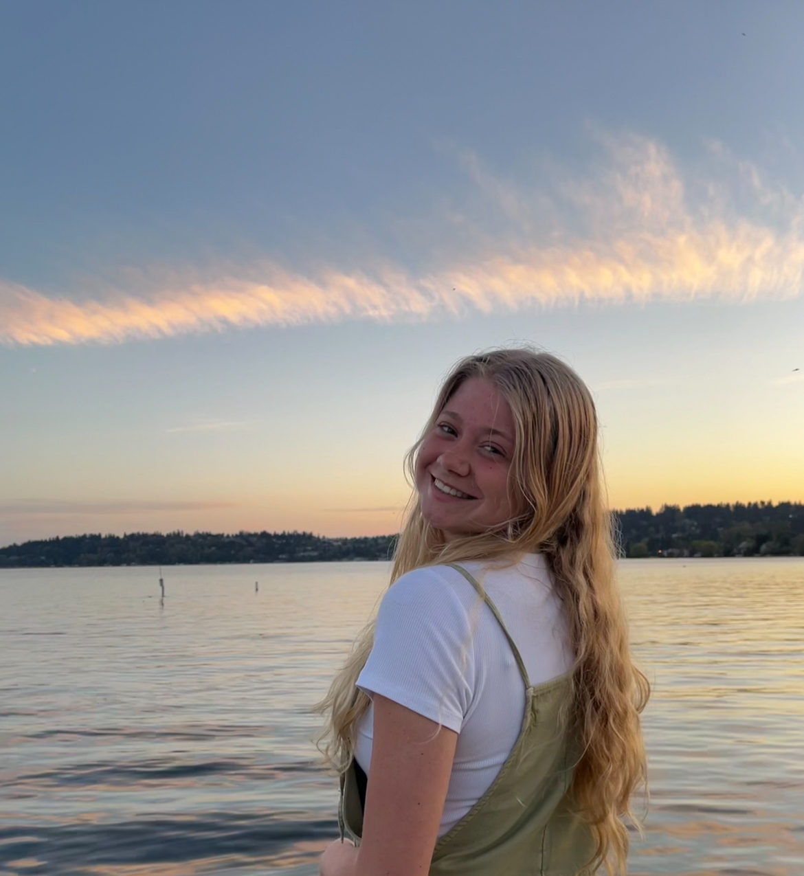 Rachel in Lake Washington at sunset.